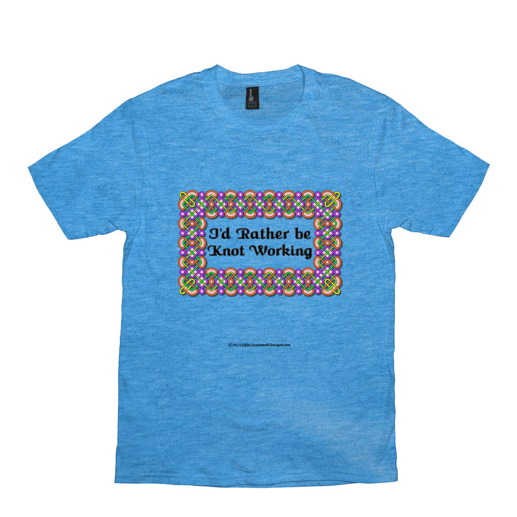 I'd Rather be Knot Working Celtic Knotwork Frame heather bright turquoise T-shirt sizes XS-S