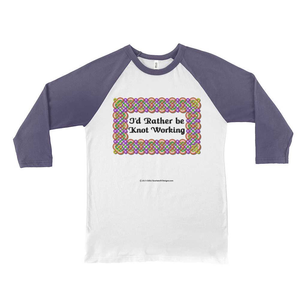 I'd Rather be Knot Working Celtic Knotwork Frame white with navy 3/4 sleeve baseball shirt