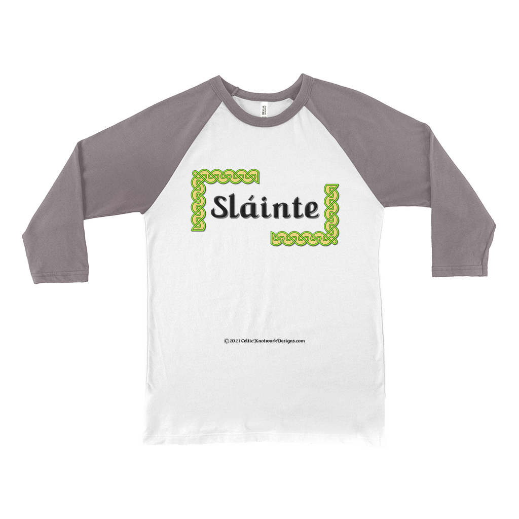 Slainte Celtic Knots white with asphalt baseball shirt