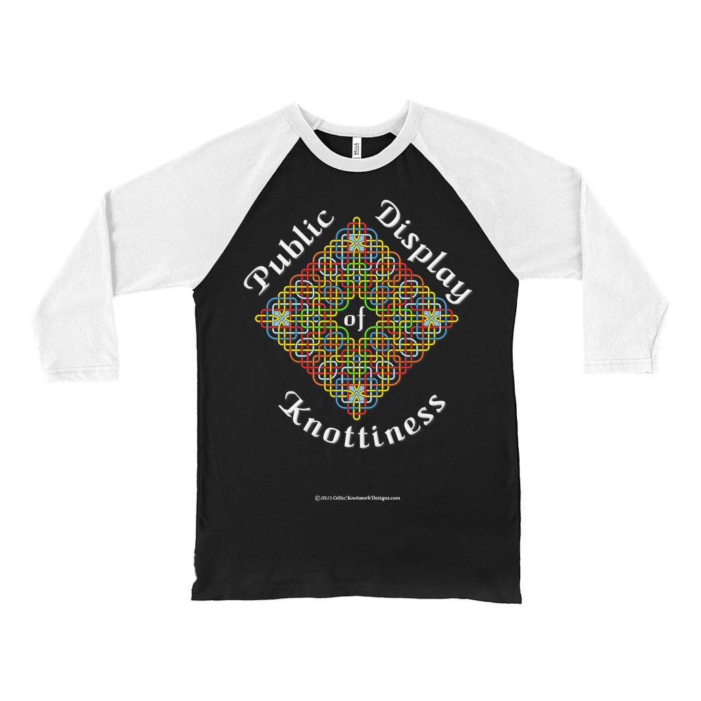 Public Display of Knottiness Celtic Knotwork Frame black with white 3/4 sleeve baseball shirt