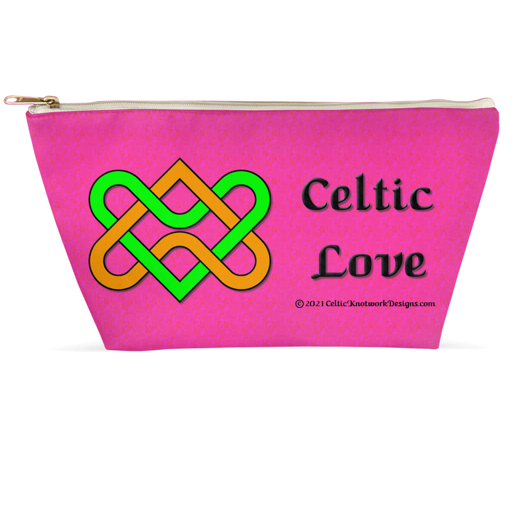 Celtic Love Heart Knot 12.5 x 7 T-bottom accessory pouch with white zipper back