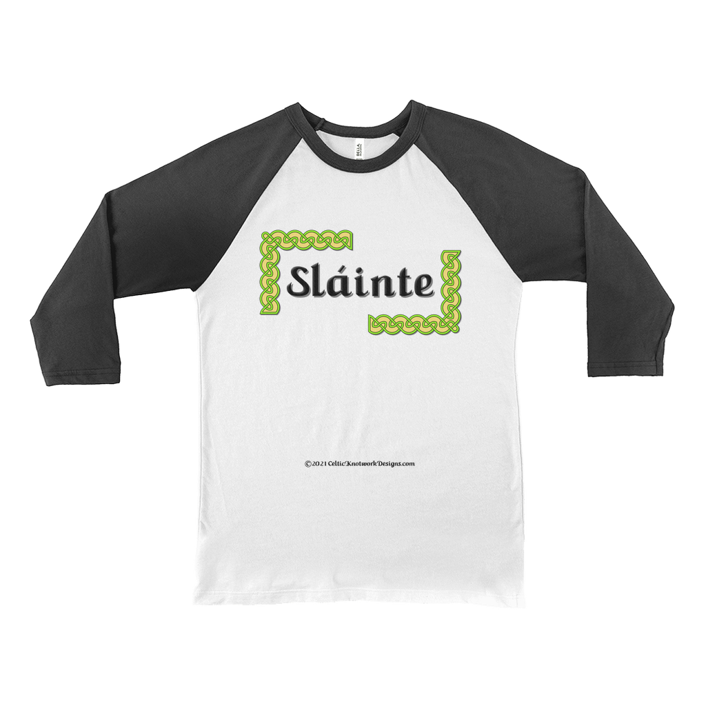 Slainte Celtic Knots white with black baseball shirt