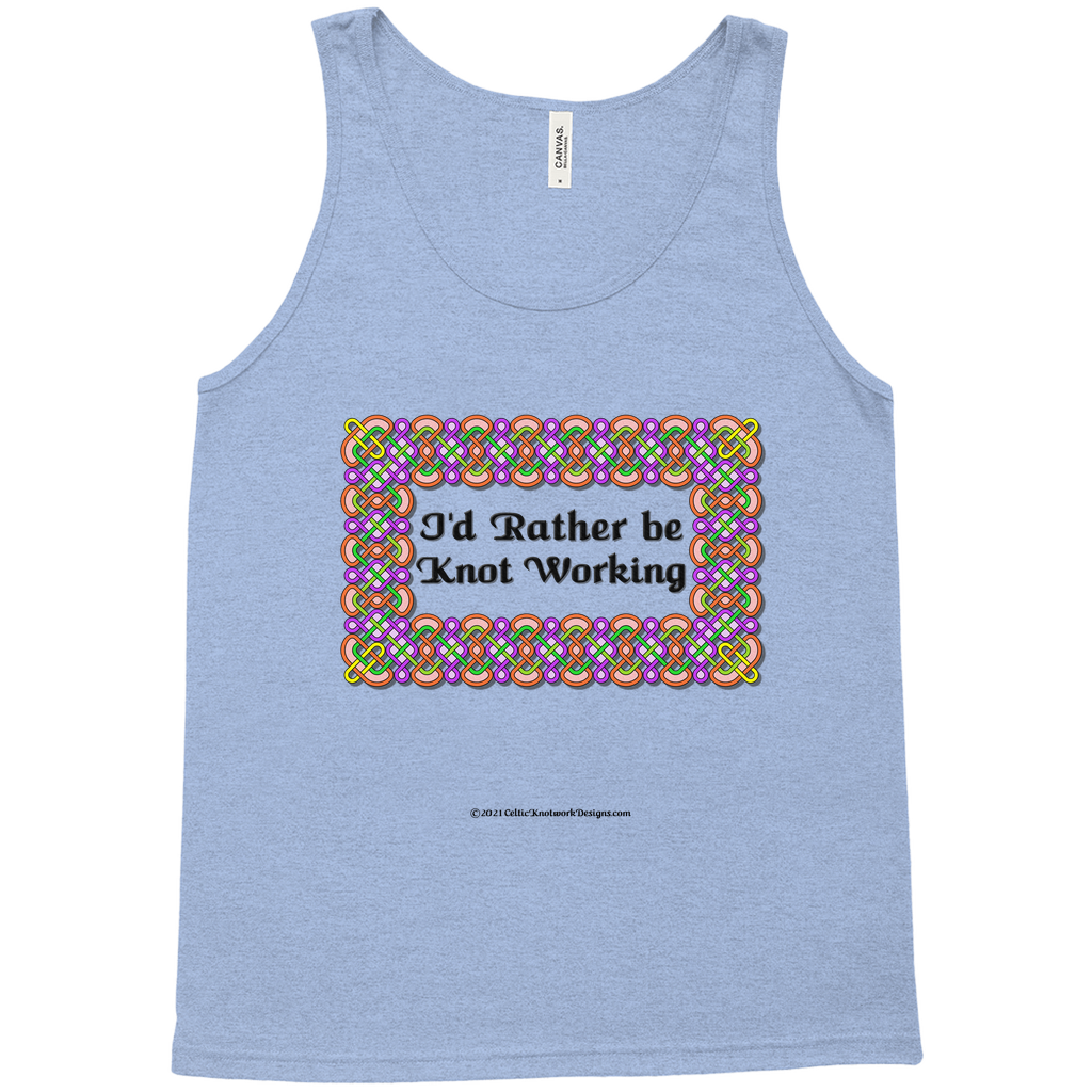 I'd Rather be Knot Working Celtic Knotwork Frame blue tri-blend tank top XS-L