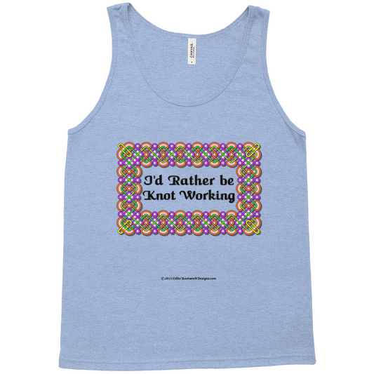 I'd Rather be Knot Working Celtic Knotwork Frame blue tri-blend tank top XS-L