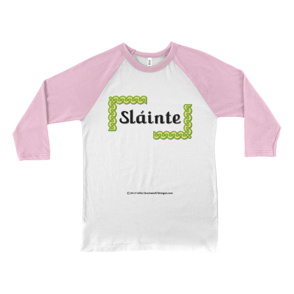 Slainte Celtic Knots white with neon pink baseball shirt