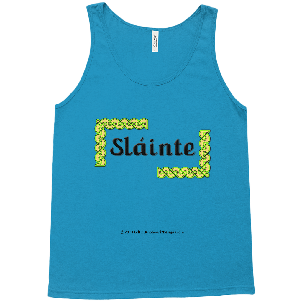 Slainte Celtic Knots neon blue tank top sizes XS-L