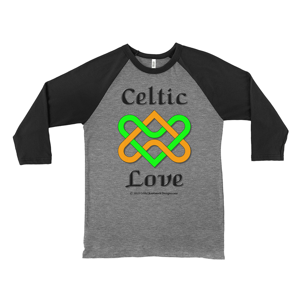 Celtic Love Heart Knot heather black with black 3/4 sleeve baseball shirt
