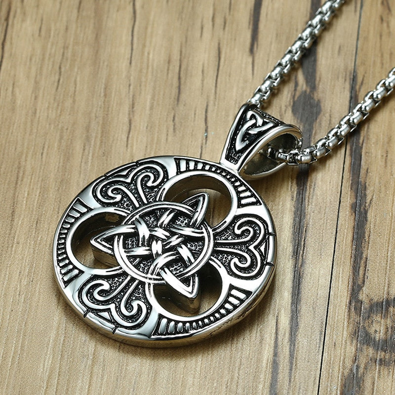 Triquetra with Circle and Spirals Pendant Necklace