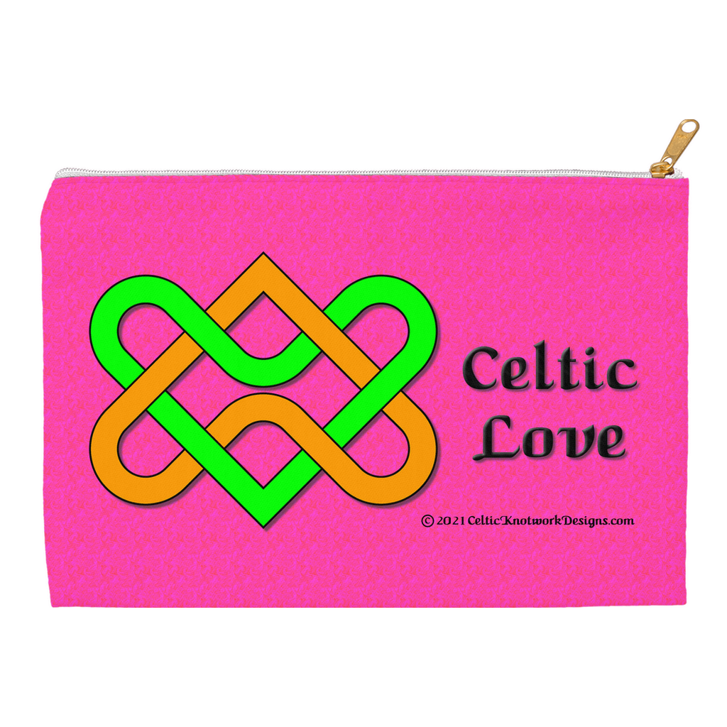 Celtic Love Heart Knot 12.5 x 8.5 flat accessory pouch with white zipper front