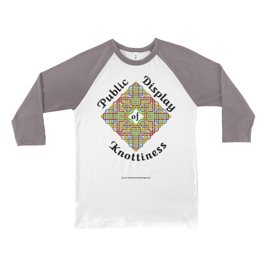 Public Display of Knottiness Celtic Knotwork Frame white with asphalt 3/4 sleeve baseball shirt