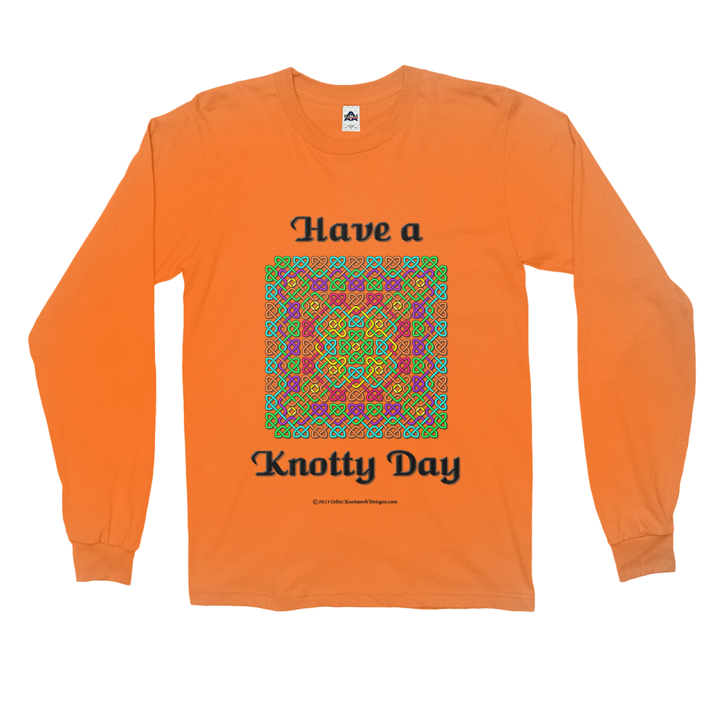 Have a Knotty Day Celtic Knotwork Panel orange long sleeve shirt