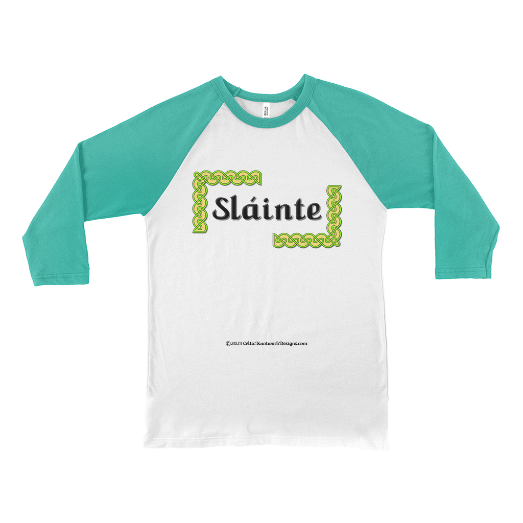 Slainte Celtic Knots white with Kelly baseball shirt