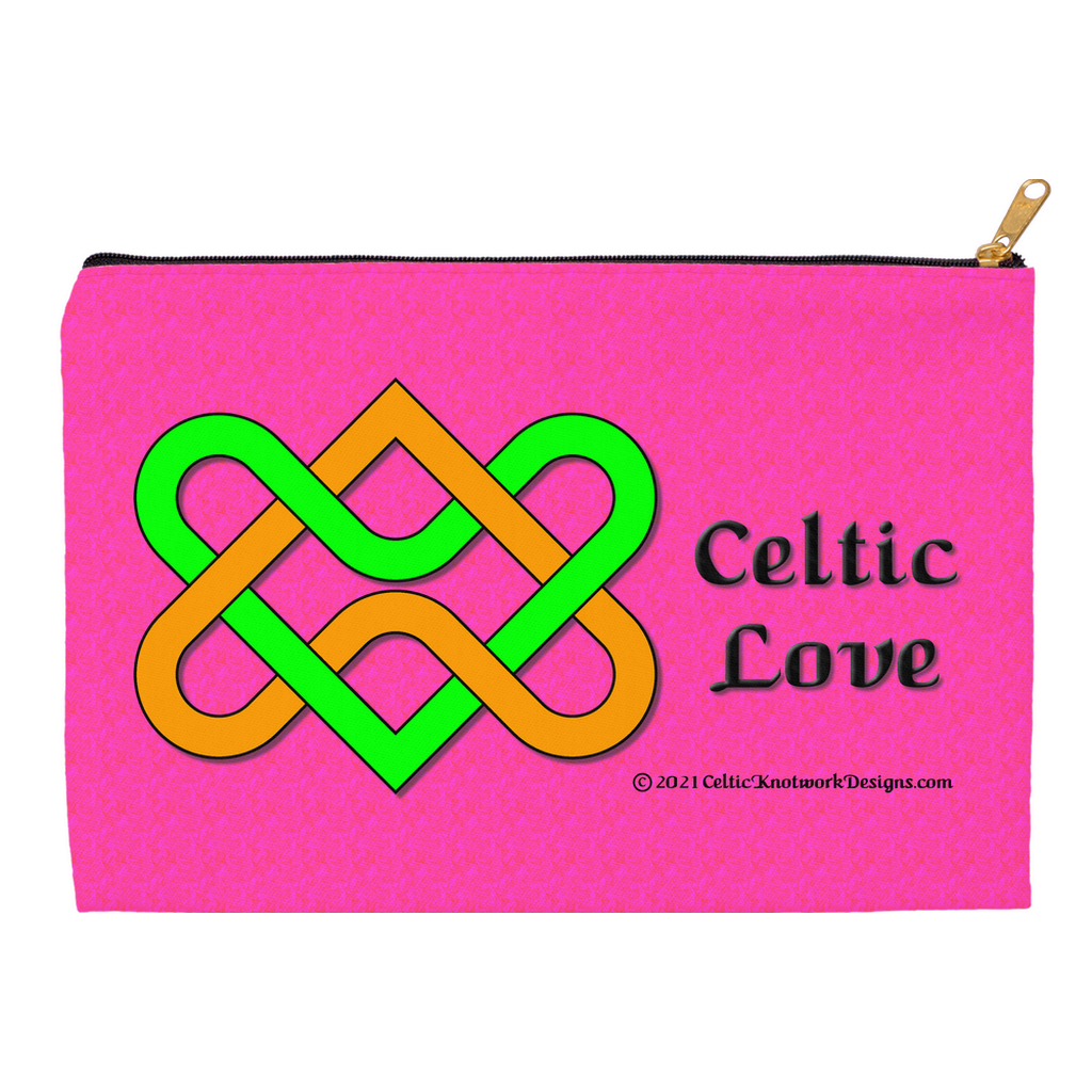 Celtic Love Heart Knot 12.5 x 8.5 flat accessory pouch with black zipper front