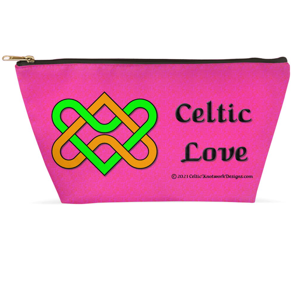 Celtic Love Heart Knot 12.5 x 7 T-bottom accessory pouch with black zipper front