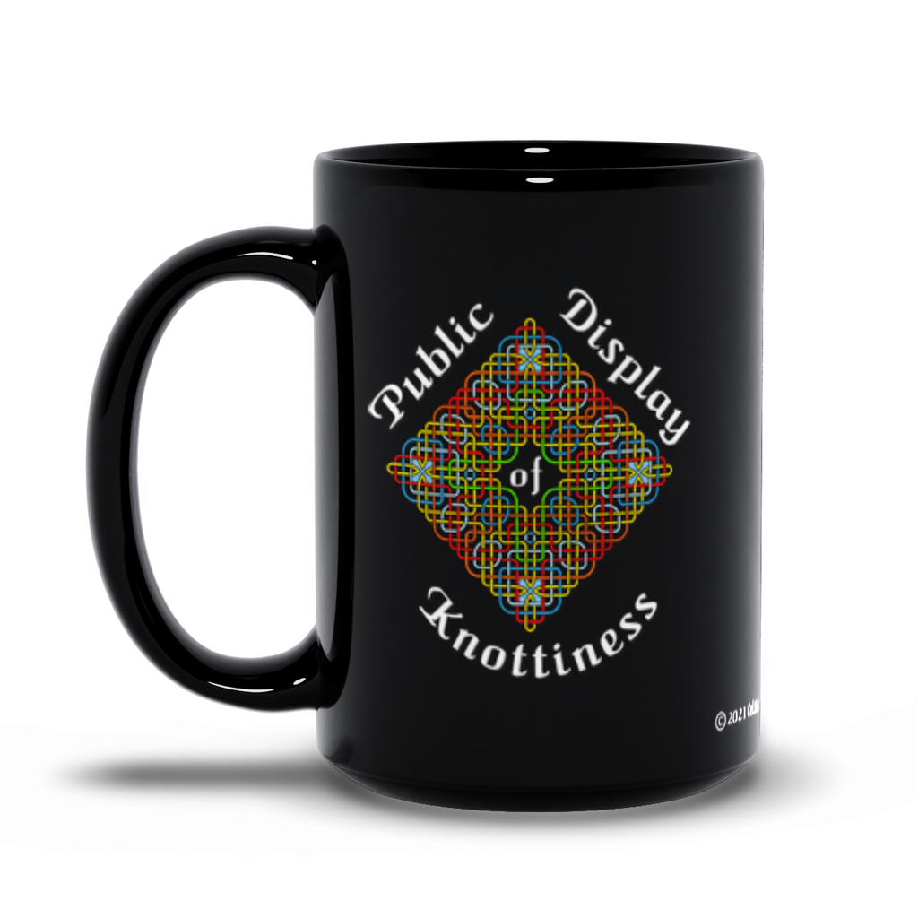 Public Display of Knottiness Celtic Knotwork Frame 15 oz. black coffee mug left side