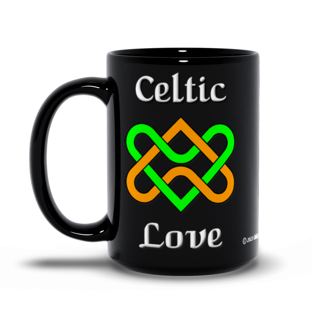 Celtic Love Heart Knot 15 oz. black coffee mug left side