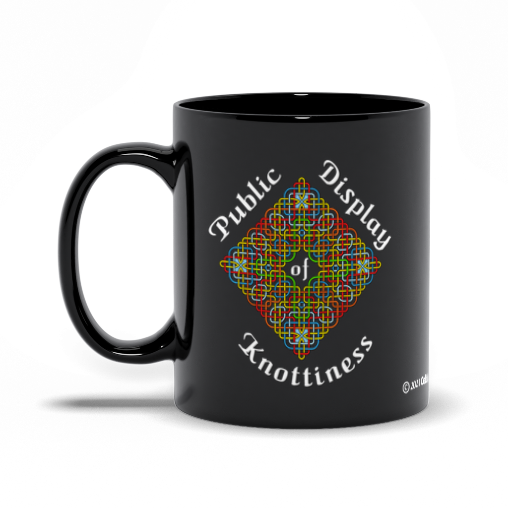 Public Display of Knottiness Celtic Knotwork Frame 11 oz. black coffee mug left side