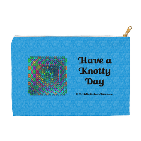Have a Knotty Day Celtic Knotwork Panel 8.5 x 6 flat accessory pouch with white zipper front