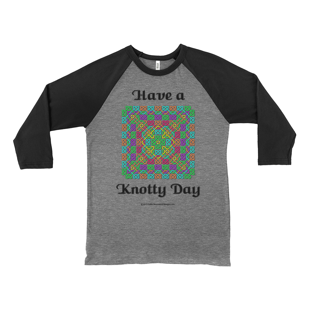 Have a Knotty Day Celtic Knotwork Panel heather black with black 3/4 sleeve baseball shirt