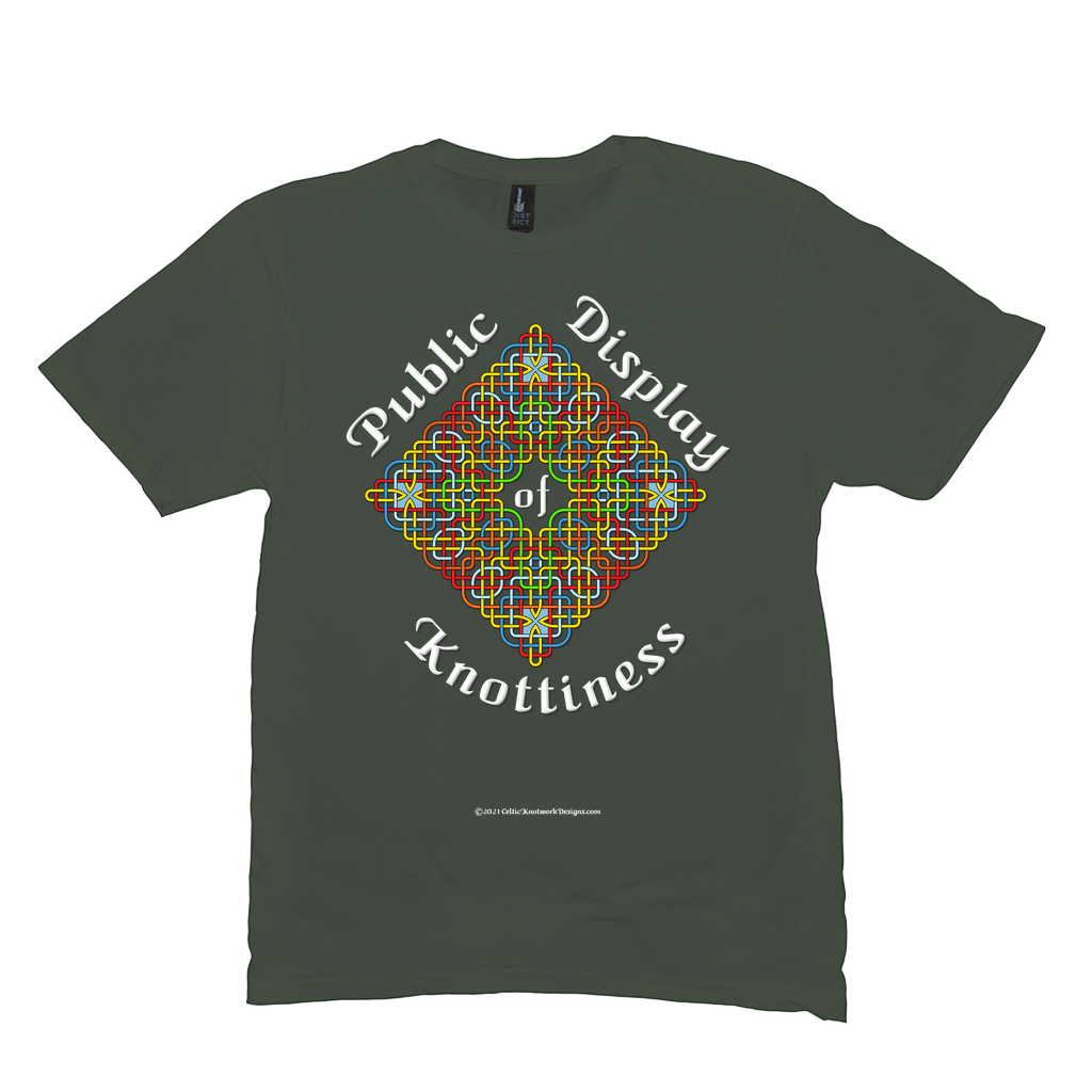 Public Display of Knottiness Celtic Knotwork Frame olive T-shirt size M - L