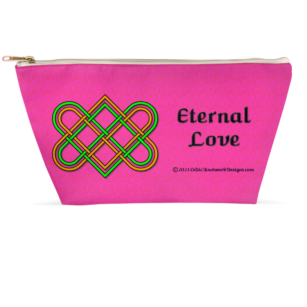 Eternal Love Celtic Heart Knot 12.5 x 7 T-bottom accessory pouch with white zipper front
