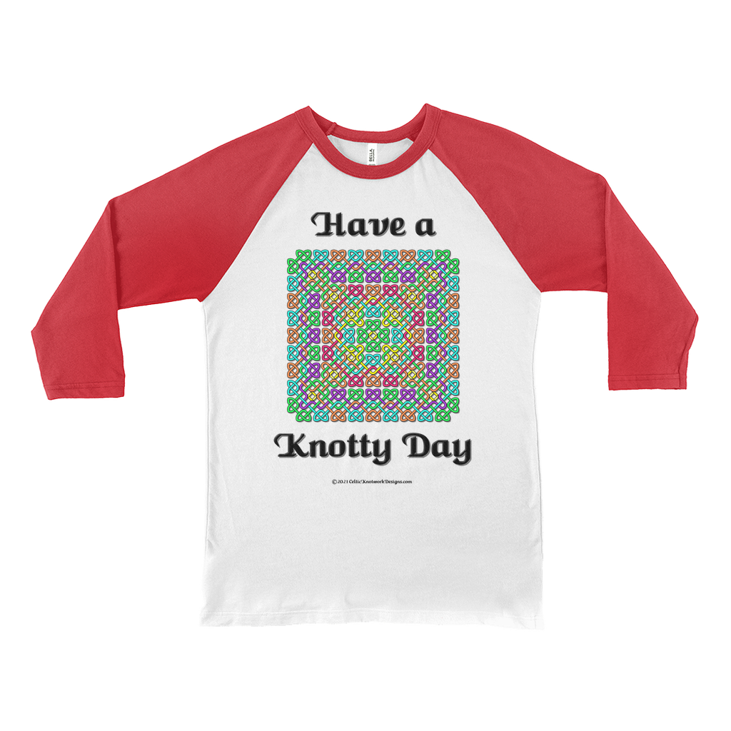 Have a Knotty Day Celtic Knotwork Panel white with red 3/4 sleeve baseball shirt