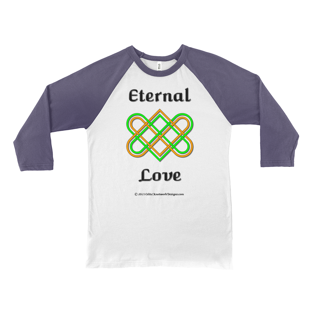Eternal Love Celtic Heart white with navy 3/4 sleeve baseball shirt