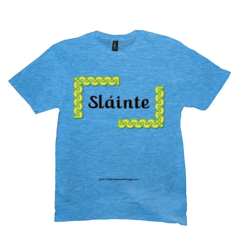 Slainte Celtic Knots heather bright turquoise t-shirt size M-L