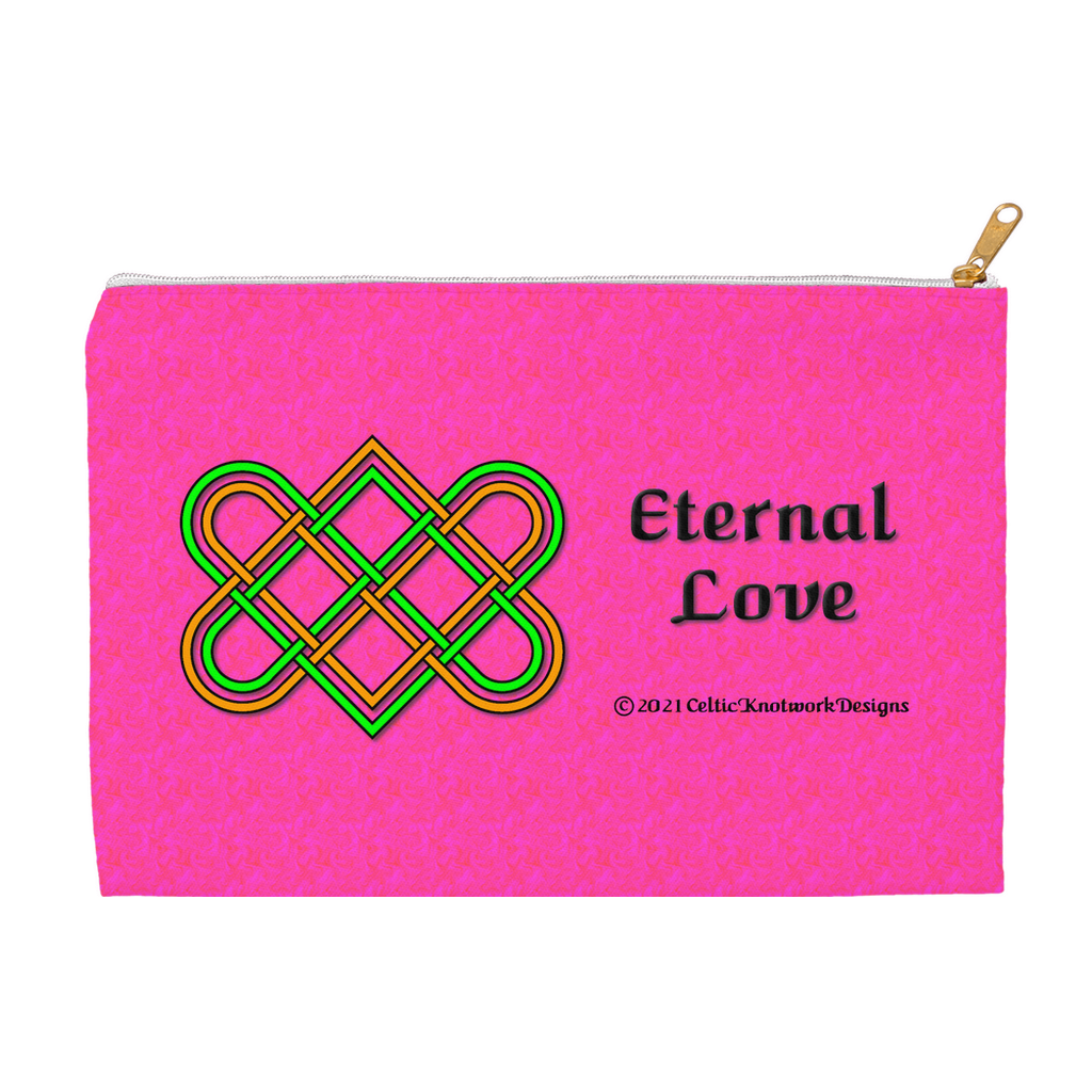 Eternal Love Celtic Heart Knot 8.5 x 6 flat accessory pouch with white zipper front
