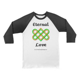 Eternal Love Celtic Heart white with black 3/4 sleeve baseball shirt