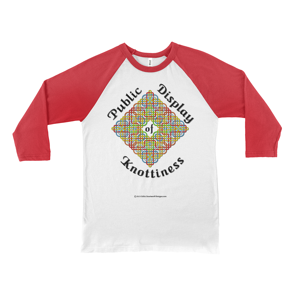 Public Display of Knottiness Celtic Knotwork Frame white with red 3/4 sleeve baseball shirt
