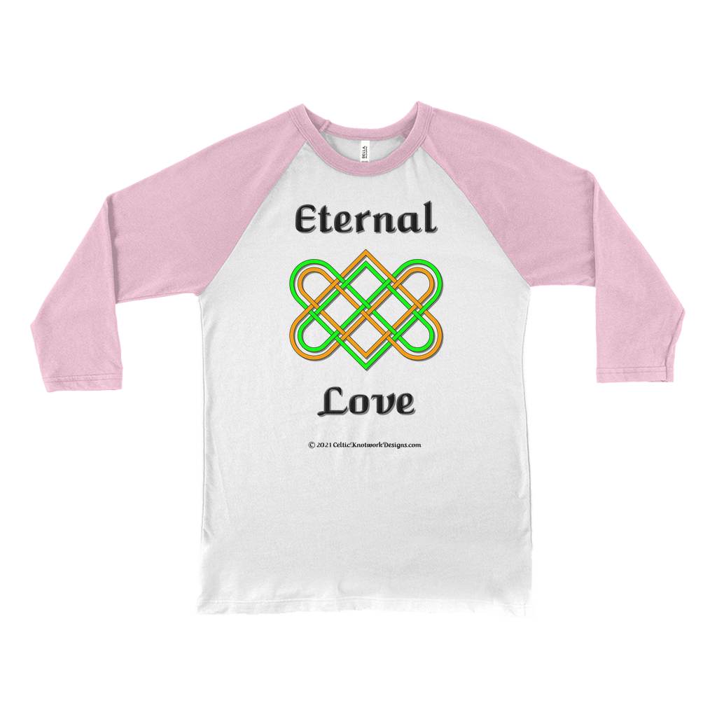 Eternal Love Celtic Heart white with neon pink 3/4 sleeve baseball shirt