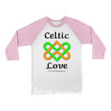 Celtic Love Heart Knot white with neon pink 3/4 sleeve baseball shirt
