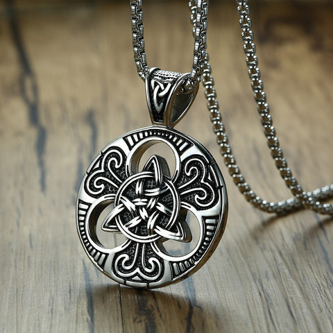 Triquetra with Circle and Spirals Pendant Necklace