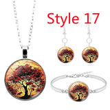 Yggdrasil Tree of Life Glass Cabochon 4 Pc Jewelry Set