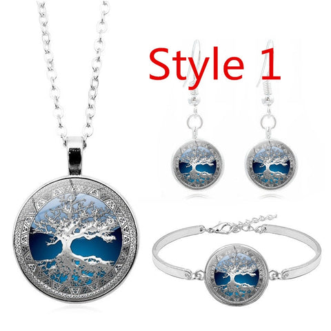 Yggdrasil Tree of Life Glass Cabochon 4 Pc Jewelry Set