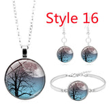Yggdrasil Tree of Life Glass Cabochon 4 Pc Jewelry Set