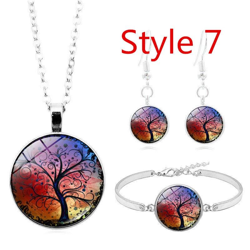Yggdrasil Tree of Life Glass Cabochon 4 Pc Jewelry Set