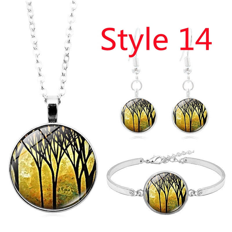 Yggdrasil Tree of Life Glass Cabochon 4 Pc Jewelry Set