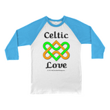 Celtic Love Heart Knot white with neon blue 3/4 sleeve baseball shirt