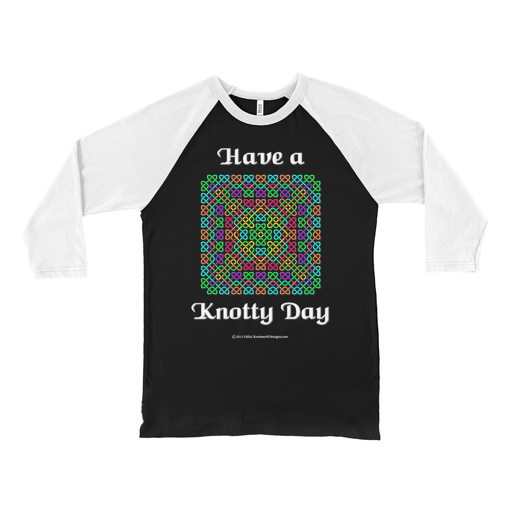 Have a Knotty Day Celtic Knotwork Panel black with white 3/4 sleeve baseball shirt