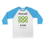 Eternal Love Celtic Heart white with neon blue 3/4 sleeve baseball shirt