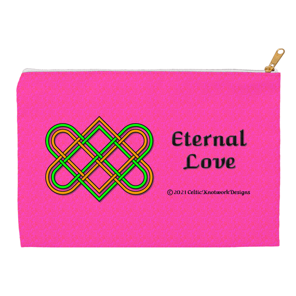 Eternal Love Celtic Heart Knot 12.5 x 8.5 flat accessory pouch with white zipper front