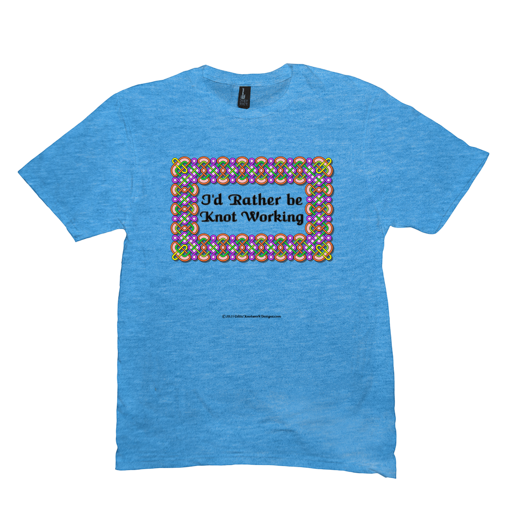 I'd Rather be Knot Working Celtic Knotwork Frame heather bright turquoise T-shirt sizes M-L