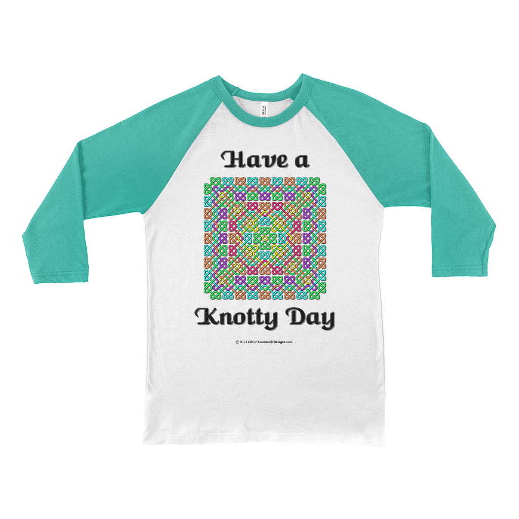Have a Knotty Day Celtic Knotwork Panel white with Kelly 3/4 sleeve baseball shirt