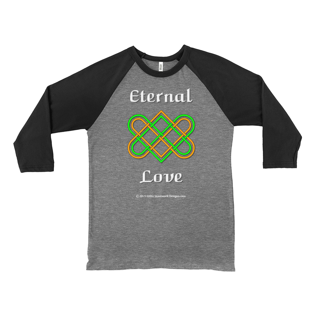 Eternal Love Celtic Heart heather black with black 3/4 sleeve baseball shirt