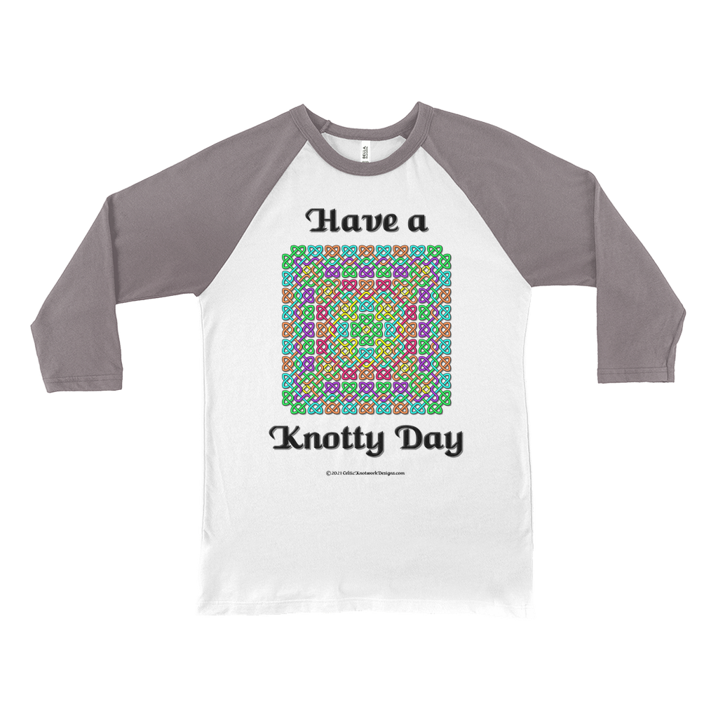 Have a Knotty Day Celtic Knotwork Panel white with asphalt 3/4 sleeve baseball shirt