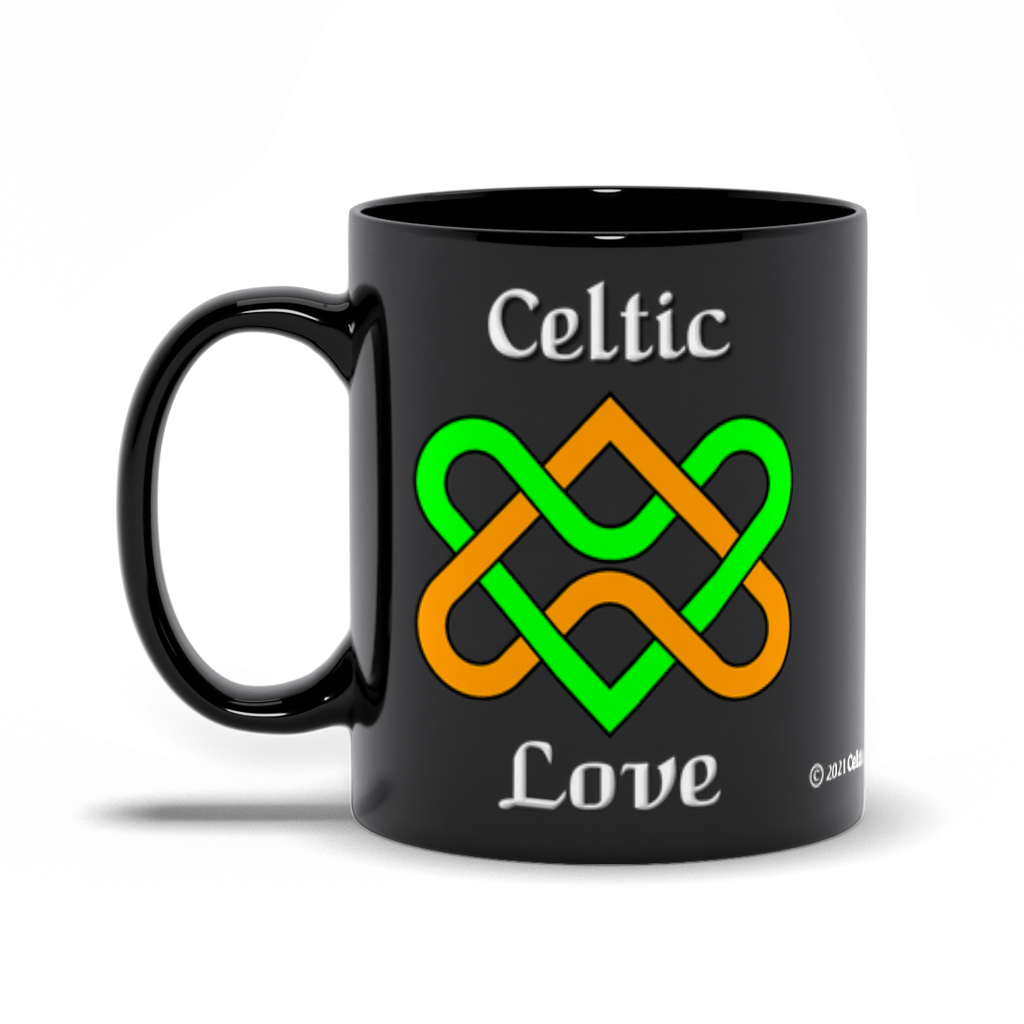 Celtic Love Heart Knot 11 oz. black coffee mug left side