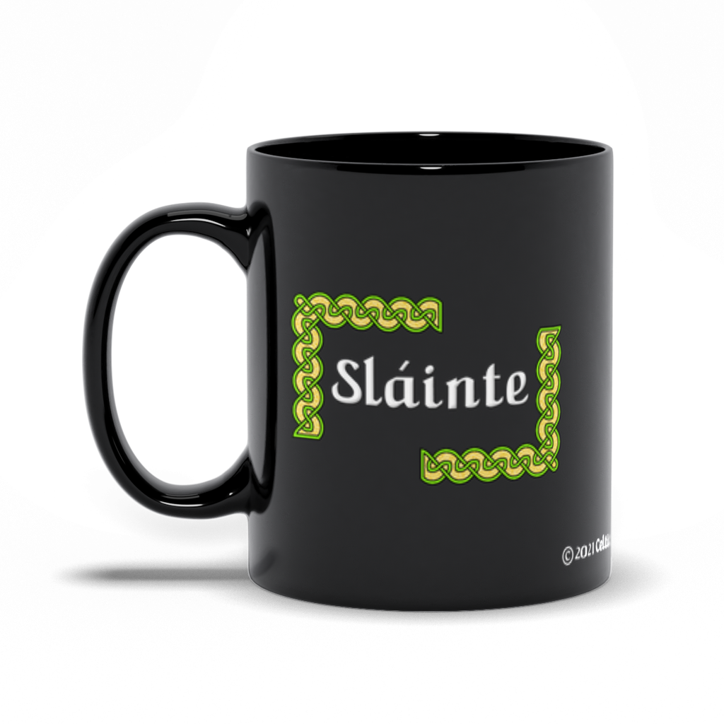 Slainte Celtic Knots 11 oz. black coffee mug left side