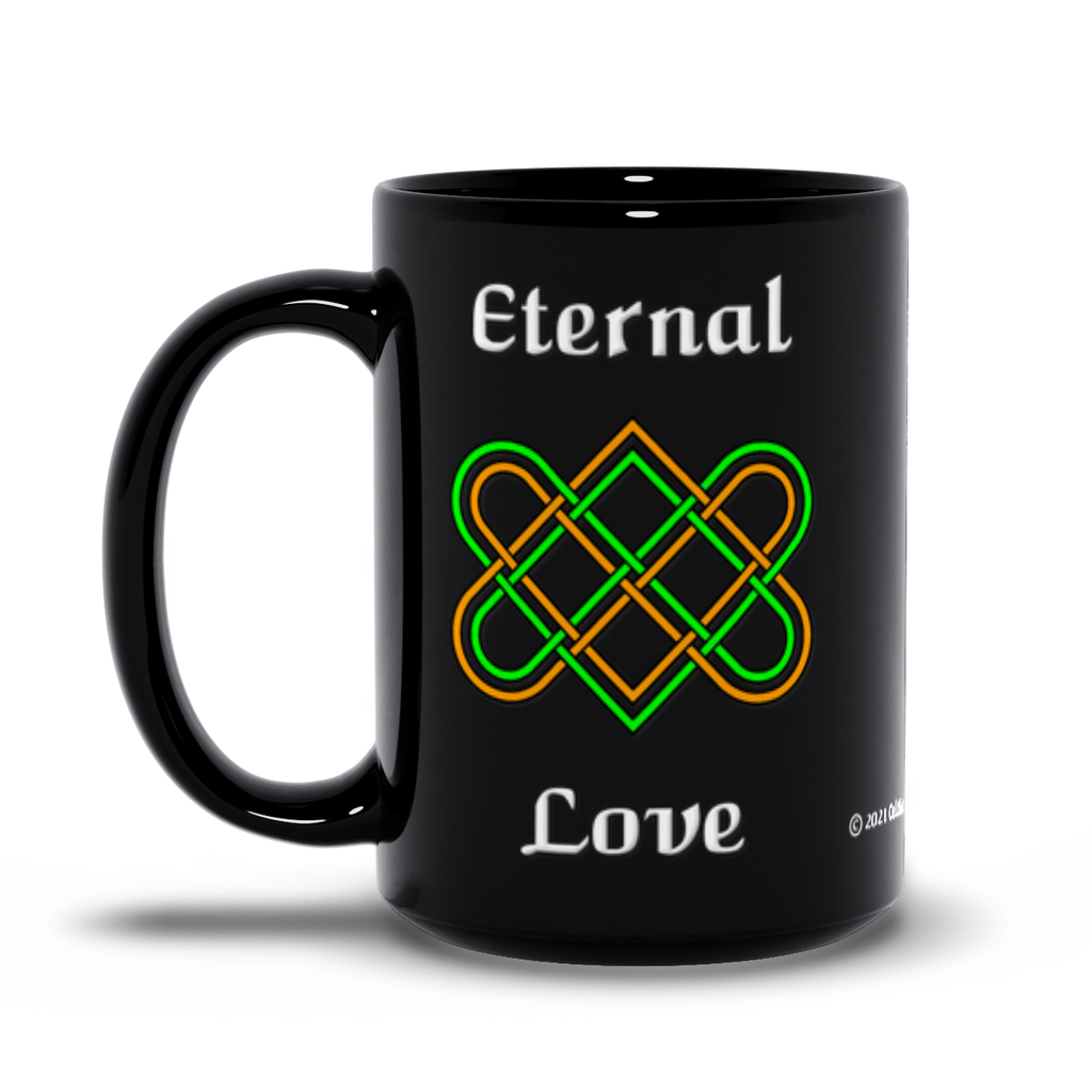 Eternal Love Celtic Heart Knot 15 oz. black coffee mug left side